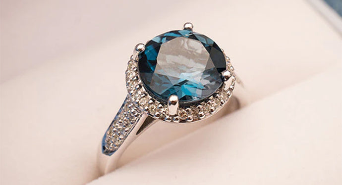 London Topaz 6mm Round Diamond Engagement ring - 14K Rose Gold |JewelsForMe
